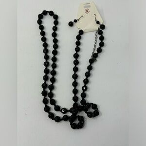Noblesse Black Glass Bead Necklace/Earring Set Shimmering A0